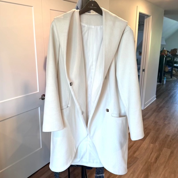 Wool Midi Coat with Hood in Winter White - Small (NWOT) - Picture 4 of 14
